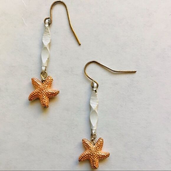 Vintage Starfish Dangle Earrings Pastel Orange NWT - Picture 2 of 10